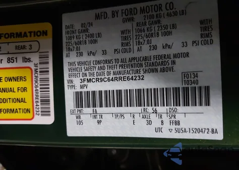 2024 Ford Bronco Sport Outer Banks z USA, uszkodzony, nr VIN 3FMCR9C64RRE64232